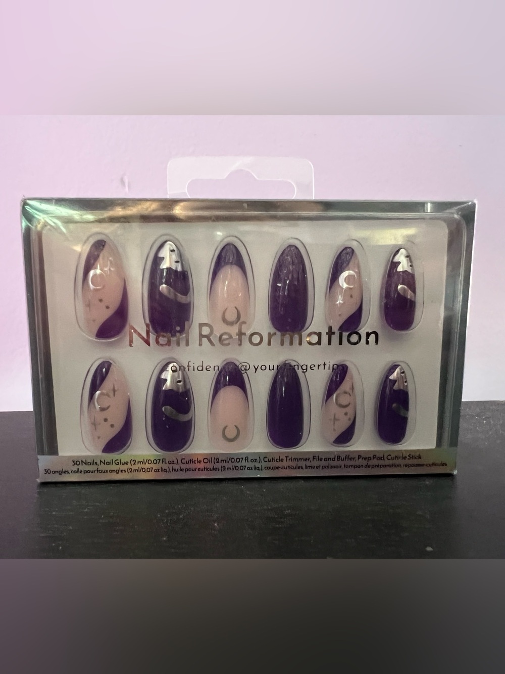 NWT Nail Reformation Purple and Nude Press-On Nails with Gold Accents